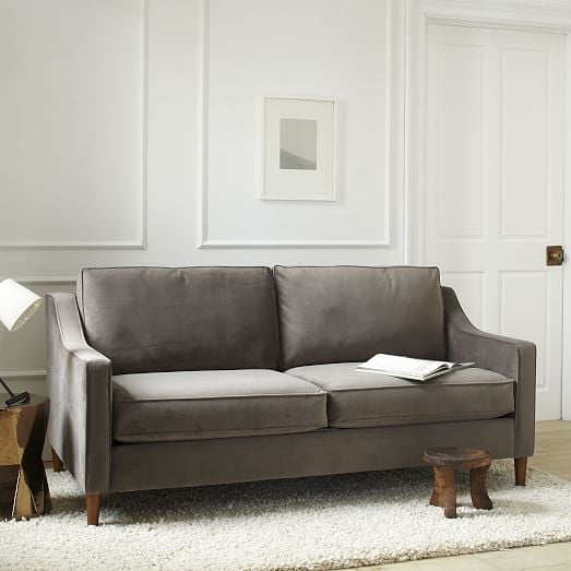 West Elm Paidge Sofa Stone Performance Velvet west elm sale