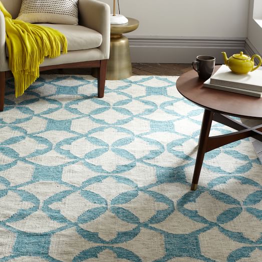 West Elm Tile Wool Kilim Rug - Aquamarine west elm sale