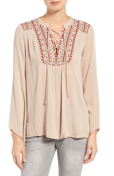 Wit & Wisdom Embroidered Lace-Up Top (Nordstrom Exclusive) Flax lace-up tops fall 2016