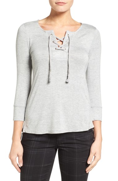 Wit & Wisdom Rope Lace-Up Top Heather Grey lace-up tops fall 2016