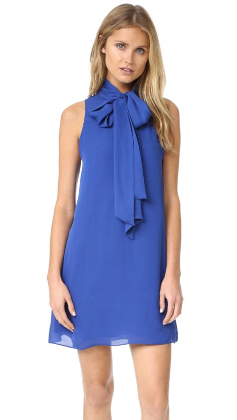 alice + olivia Cassidy Tie Neck Flare Dress Cobalt Blue fit and flare dresses fall wedding guest season