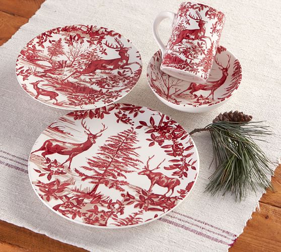 Pottery Barn ALPINE TOILE MUG, SET OF 4 pottery barn mugs sale
