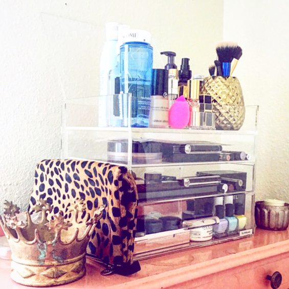 candace rose I love my GLAMboxes makeup organizer, and Clare V leopard print clutch. shopbop event of the season sale candie anderson blog