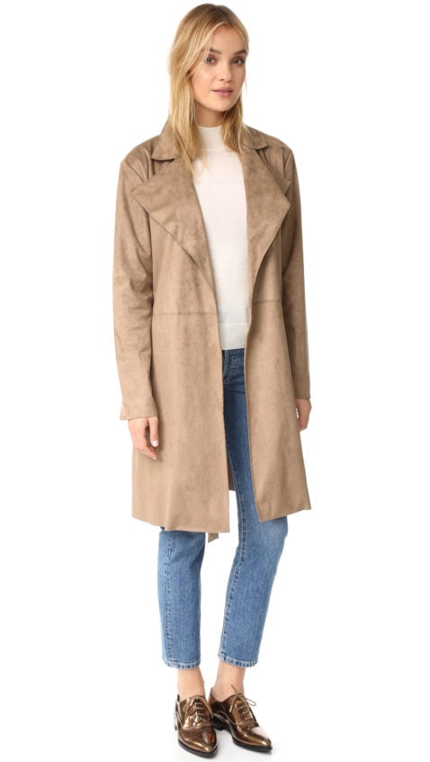 cupcakes and cashmere Ariana Faux Suede Trench Coat Churro trench coats fall 2016