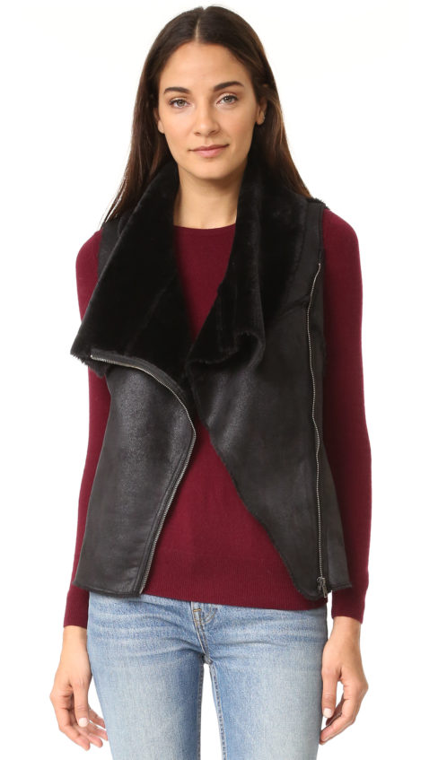 cupcakes and cashmere Rick Faux Suede Vest Black faux fur vests fall 2016