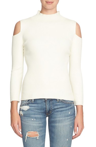 1.State Cold Shoulder Mock Neck Sweater Chalk cold shoulder turtlenecks 