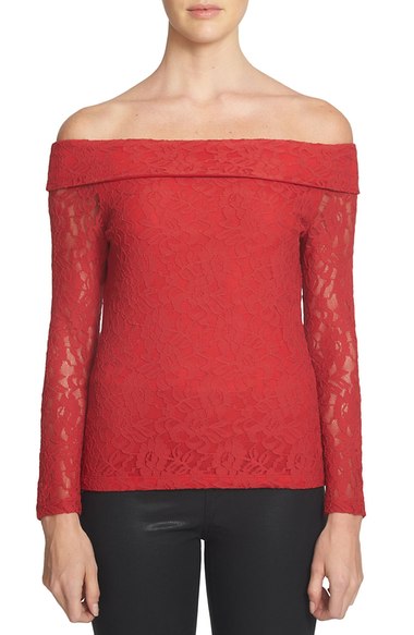 1.State Off the Shoulder Lace Top Wild Crimson lace tops holiday party season