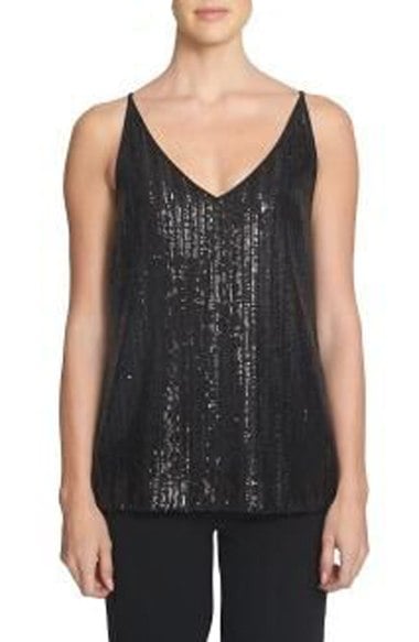 1.State Sequin Cutout Tank Top Rich Black sequin tops holiday new year's eve party