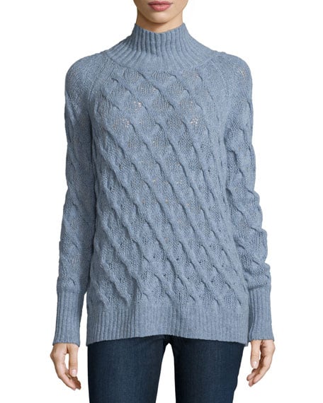 360Sweater Marlowe Mock-Neck Cable-Knit Sweater Blue Mist