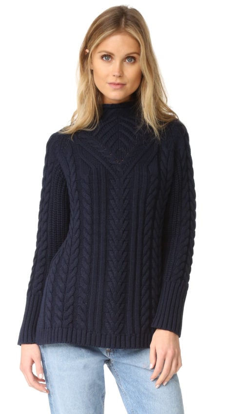 525 America Mock Neck Cable Sweater Classic Navy Blue cable knit sweaters winter