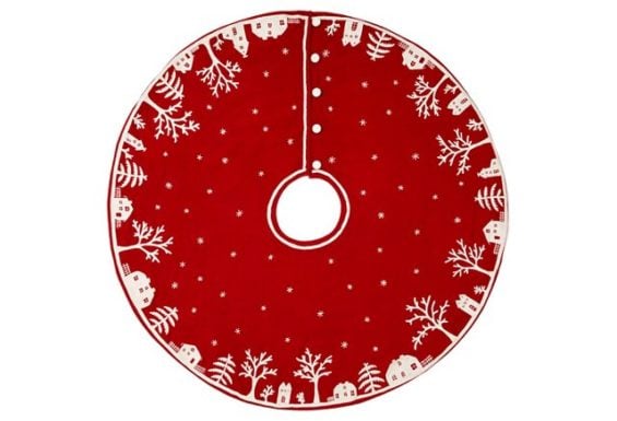 60" Snowy Village Tree Skirt, Red/White One Kings Lane holiday decor sale