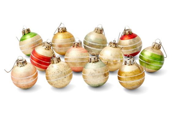 Asst. of 12 Vintage Inspired Striped Ornaments One Kings Lane Holiday Decor Sale
