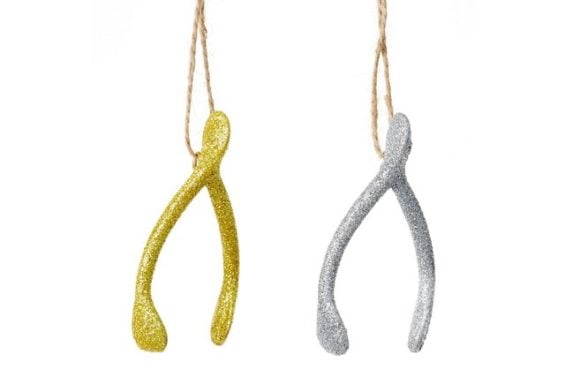 Asst. of 2 Glitter Wishbone Ornaments One Kings Lane 20% off holiday decor sale