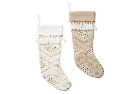 Asst. of 2 Sequin Stockings, White/Gold Tassels Sequins One Kings Lane