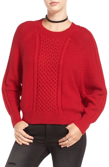 BP. Cable Knit Dolman Sweater Red Scooter cable knit sweaters 