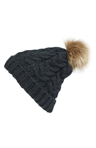 BP. Knit Beanie with Faux Fur Pompom Black pom beanies 