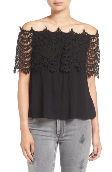 BP. Lace Off the Shoulder Top Black Nordstrom pre-black friday sale