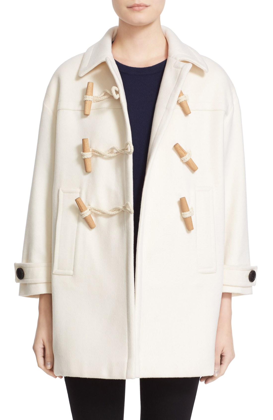BURBERRY BRIT 'Plumfield' Cashmere Duffle Coat White toggle coats