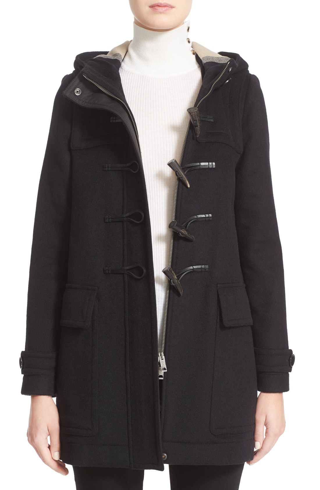 BURBERRY 'Baysbrooke' Wool Duffle Coat Black toggle coats 