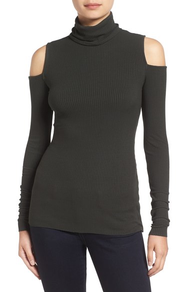 Bailey 44 'Troy' Cold Shoulder Turtleneck Sweater Dark Olive cold shoulder turtlenecks 