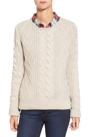Barbour 'Tidewater' Cable Knit Crewneck Sweater Ecru cable knit sweaters winter