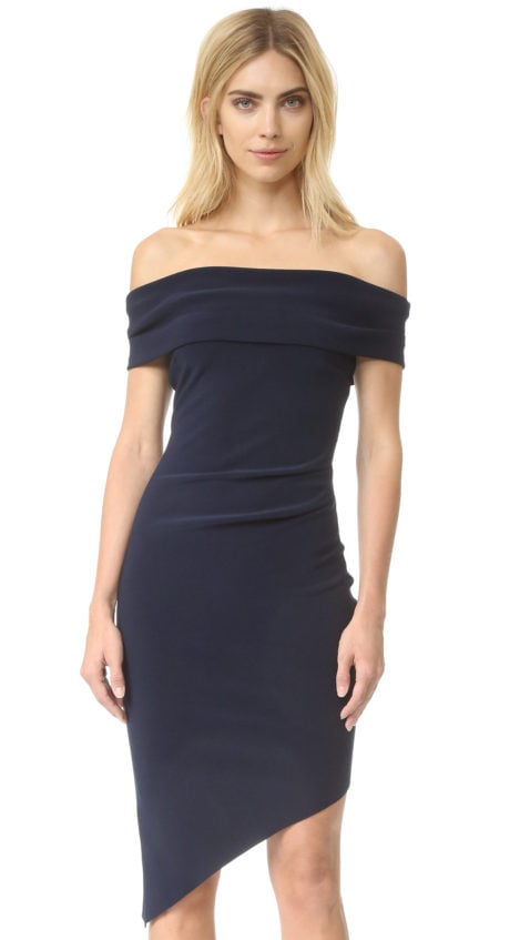 Bec & Bridge Montana Asymmetrical Dress Ink Blue off the shoulder dresses holiday party season