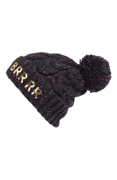 Bow & Drape BRRRR Sequin Pom Beanie Black 