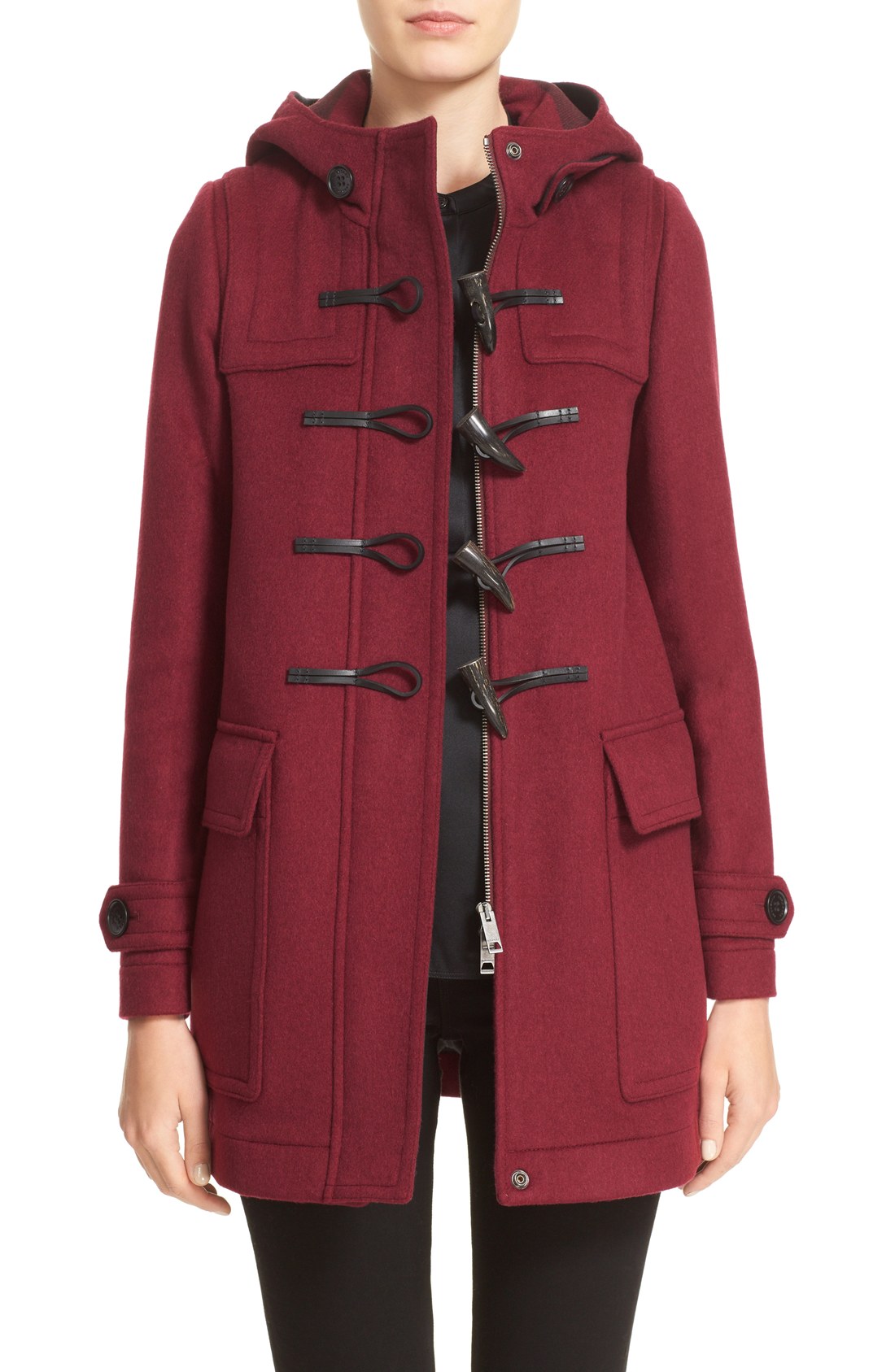 Burberry 'Baysbrooke' Wool Duffle Coat Dark Plum toggle coats