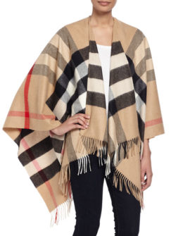 Burberry Collette Check Fringe-Trim Cape, Camel Neiman Marcus cyber monday sale