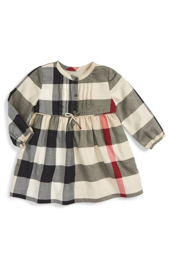 Burberry 'Emalie' Check Cotton Flannel Dress (Baby Girls) New Classic thanksgiving dresses for baby girls
