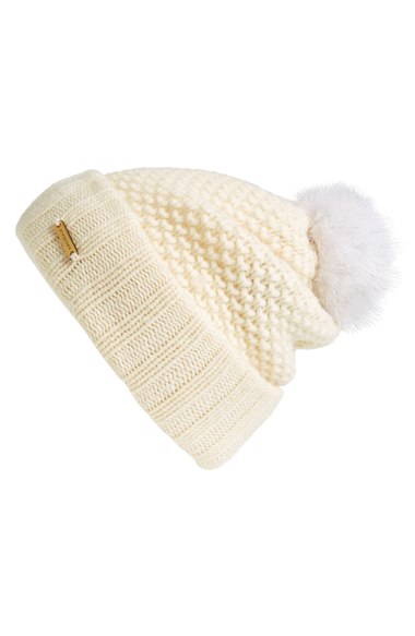 Burberry Genuine Blue Fox Fur Pompom Beanie Ivory pom beanies