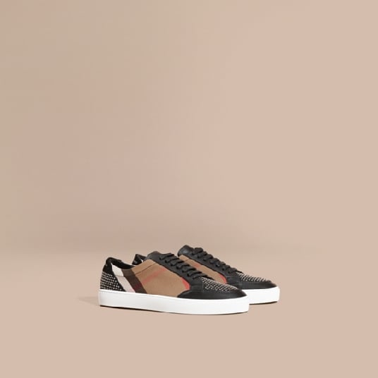Burberry House Check and Studded Leather Sneakers Black House Check thanksgiving sales