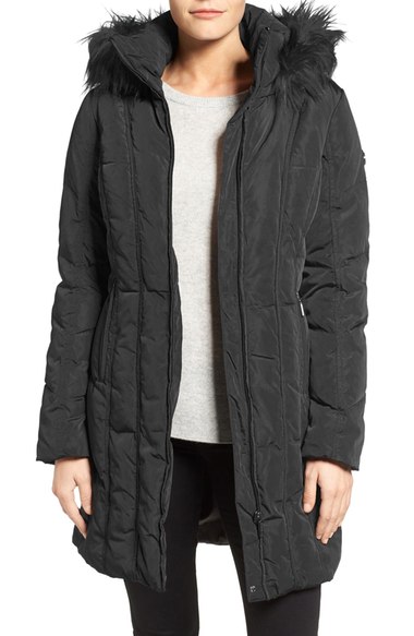 Calvin Klein Down & Feather Fill Coat with Faux Fur Trim Hood (Regular & Petite) Black Nordstrom pre-black friday sale