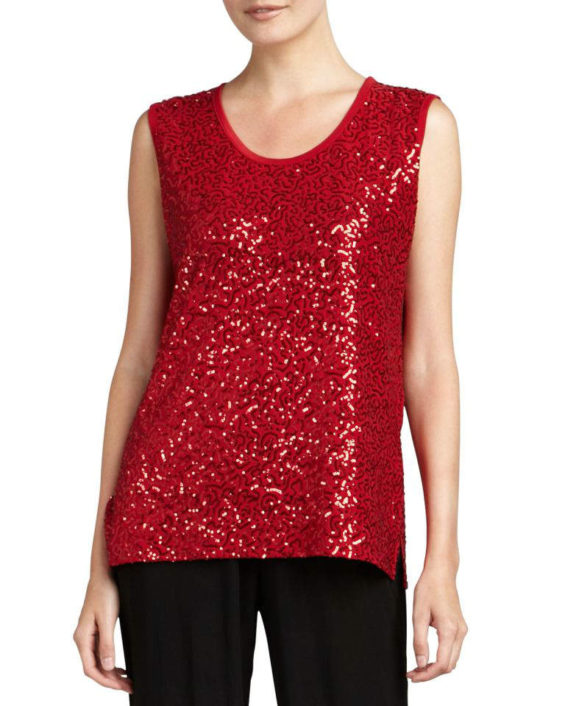 Caroline Rose Sequined Scoop-Neck Tank Ruby Red