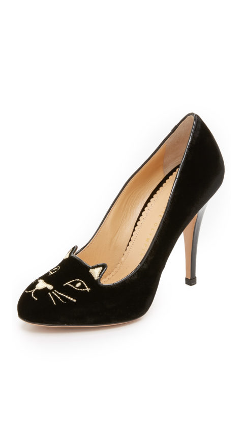 Charlotte Olympia Velvet Kitty Pumps Black velvet pumps holidays
