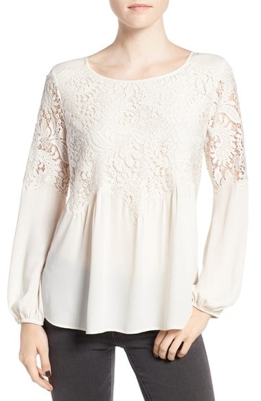 Chelsea28 Button Back Lace Top Ivory Pristine lace tops holiday party season