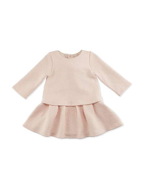 Chloe Long-Sleeve Textured Popover Dress Pale Pink Size 12-18 Months thanksgiving dresses for baby girls