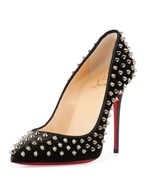 Christian Louboutin Follies Spikes Velvet 100mm Red Sole Pump Metallic Gray velvet pumps