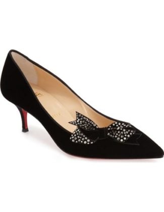 Christian Louboutin 'Mlle Menule' Embellished Bow Kitten Heel Pump Black Velvet pumps