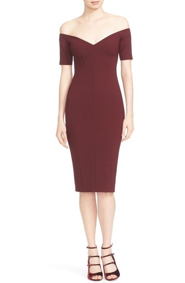 Cinq à Sept 'Jolie' Off the Shoulder Sheath Dress Mulberry off the shoulder dresses holiday party season