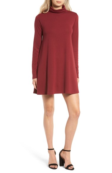 Cotton Emporium Turtleneck Swing Dress Burgundy Nordstrom pre-black friday sale