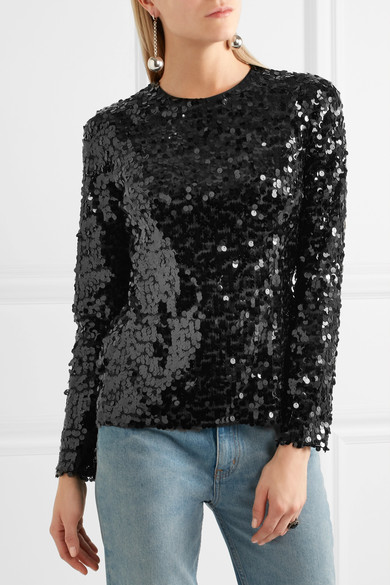 DOLCE & GABBANA Sequined tulle top Black