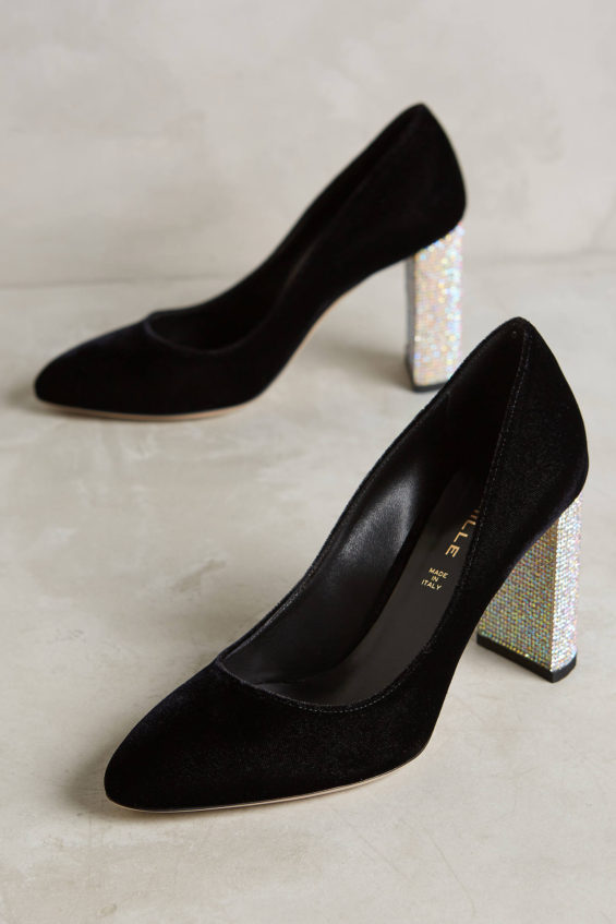 Deimille Kelly Rhinestone Heel Pumps Strass Velvet Black velvet pumps