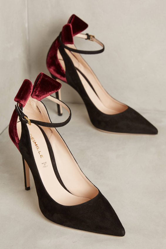 Deimille Paul Ankle Strap Stilettos Black Bordeaux velvet pumps 