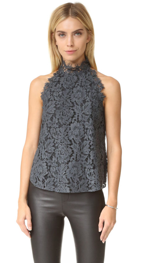 Diane von Furstenberg Jemmie Lace Halter Top Grey Melange lace tops holiday party season