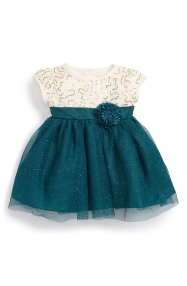 Dorissa Cassandra Tulle Sequin Dress (Baby Girls) Dark Teal Ivory thanksgiving dresses for baby girls