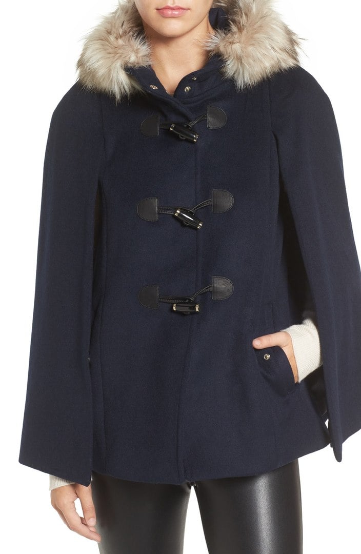 ELIZA J Toggle Cape with Faux Fur Black toggle coats