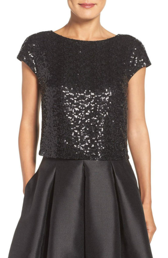 Eliza J Sequin Crop Top Black