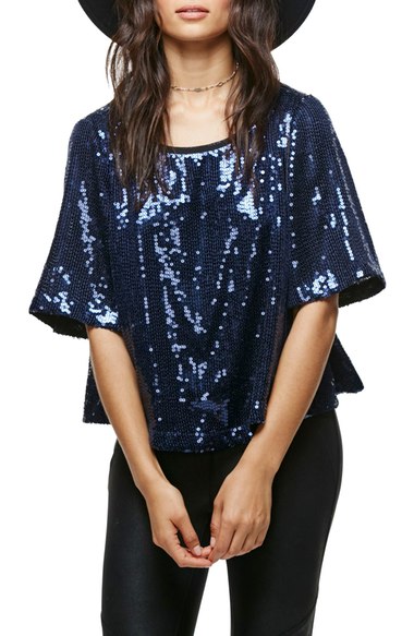 Free People Night Fever Sequin Tee Navy Blue sequin tops holiday parties