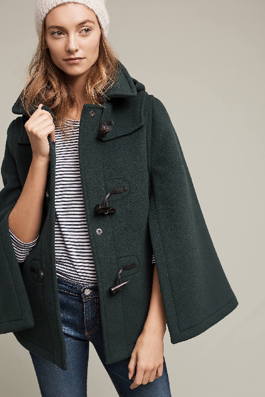 Gloverall Dolina Toggled Cape Green toggle coats